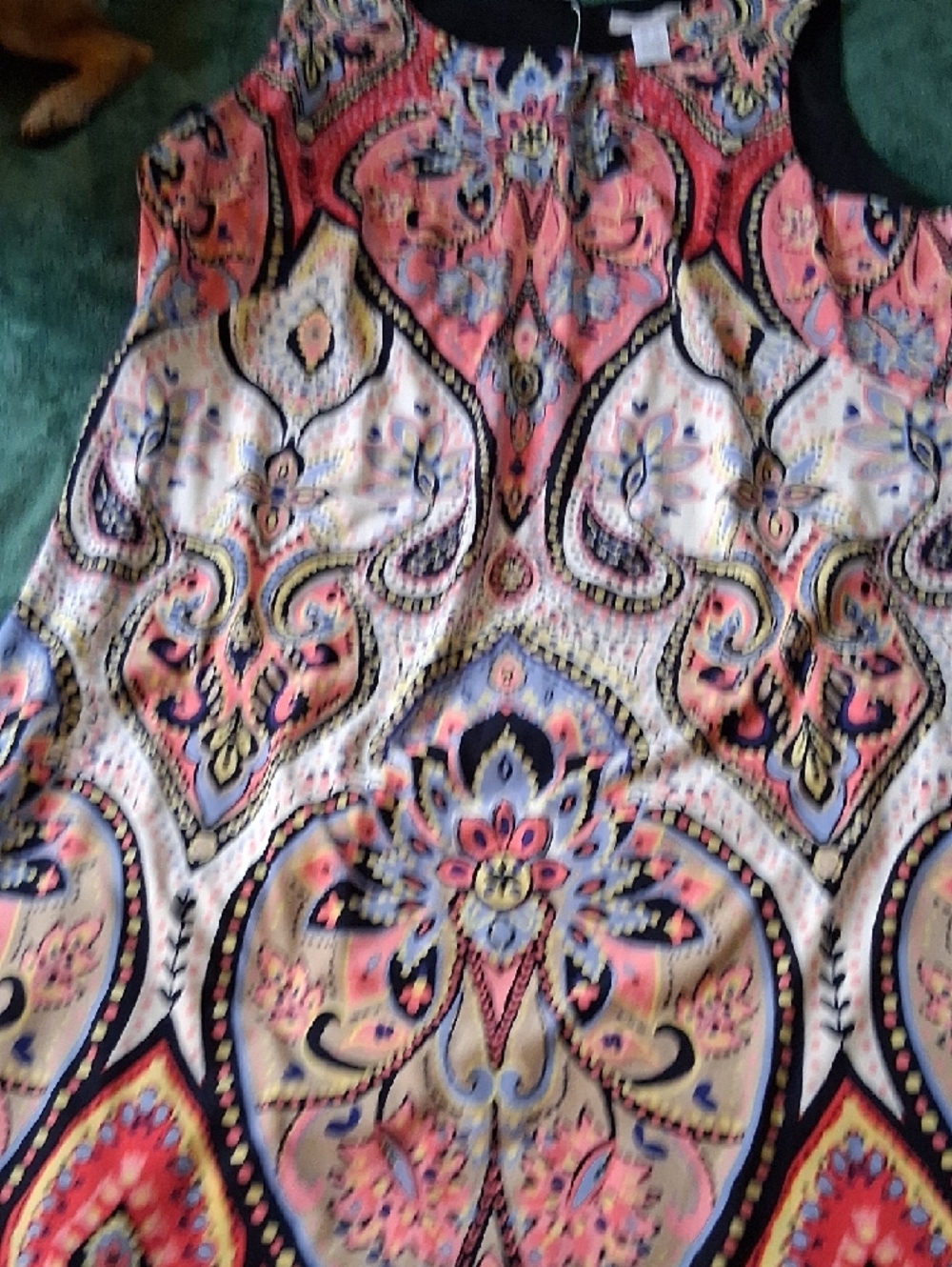 London Times Paisley Shift Dress in Coral, Navy & Cream - Picture 3 of 8